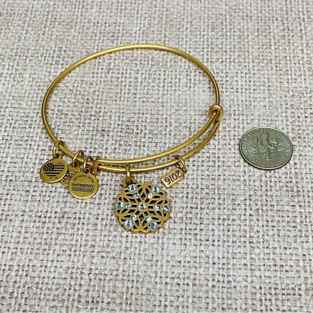 Alex and Ani Gold Blue Crystal Snowflake Bracelet‎